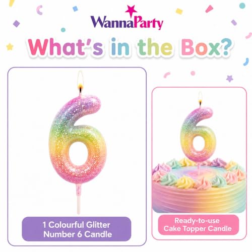 Image of Wanna Party Glitter Colorful 6th Birthday Candle, Number 6 Cake Candle Cake Toppers for Girl Women, Glitter Colorful Themed Party Decorations Supplies Birthday Gifts