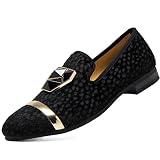 FQEQNQG Men's Fashion Formal Velvet Loafers and Wedding Dress Shoes for Men with Gold Plate, Penny S