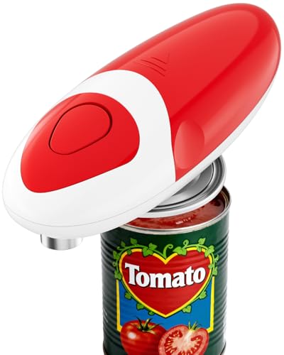 Electric Can Opener for Seniors One Touch - Easy Use, Smooth Edge Side Cut Auto Can Opener with Power Motor Fits All Can Sizes - Battery Operated, Hand Free for Kitchen by Befumly (Red)