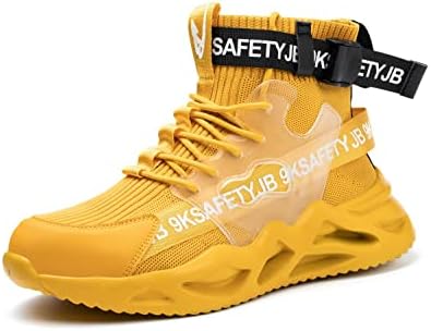 Luolocsn Men's Work Boots Safety Steel Toe Shoes for Women Slip Resistant Lightweight Breathable Industrial & Construction Sneakers Yellow 43/11.5 Women/10 Men
