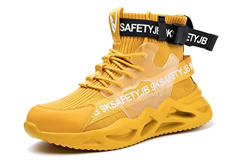 Luolocsn Mens Work Boots Safety Steel Toe Shoes for Women Slip Resistant Lightweight Breathable Sneakers Yellow 40/9.5 Women/8 Men