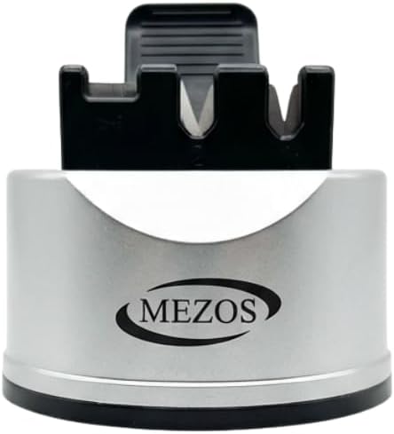 3-Stage Knife Sharpener with Secure Suction Base - Professional Tungsten & Ceramic Manual Sharpener for Kitchen Knives & Scissors - Restores Straight & Serrated Blades - One-Handed Use