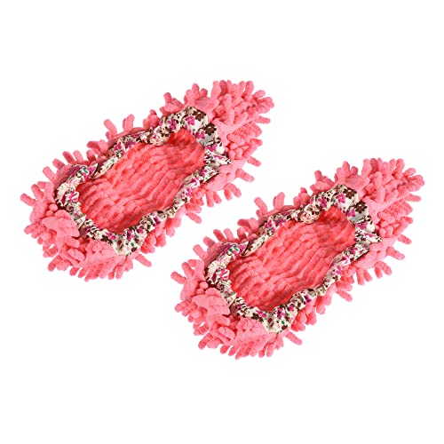 MECCANIXITY Washable Cleaning Shoes Cover Multifunction Chenille Microfiber Duster Mop Slippers Foot Socks Tools for House Floor, Pack of 2 Pink