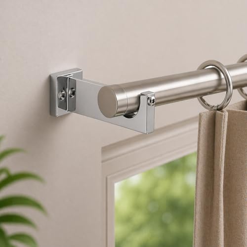 Image of Elite Aluminum Curtain Rod Brackets - Heavy-Duty Wall Mount Clamps for Curtain Rod Support for Door and Window Curtain Rods with Screw and Wall Plug - Pack of 2PCS (Chrome Silver)