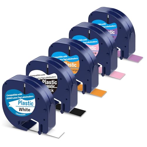 DYMO ���x�����[�J�[���t�B�������p�v���X�`�b�N�J���[���x�����[�J�[�e�[�v DYMO Letratag 200B LT100H LT100T LT110T QX50 Maker�ɑΉ� 12mm x 4m (1/2�C���` x 13�t�B�[�g)�A���n�ɐF�A5��