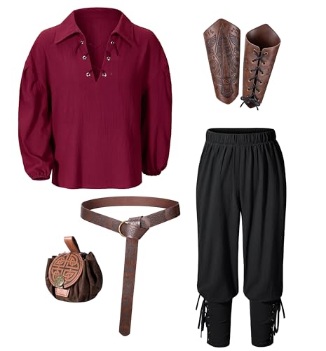 Image of Kids Medieval Viking Pirate Renaissance Tunic Pants Accessories Costume for Boys Cosplay 3-14 Years