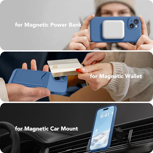Image of Magnetic for iPhone 14 Case, Compatible with MagSafe, [Full Camera Protection][Screen Protector] Silicone Shockproof Protective Phone Case for iPhone 14 6.1 inch, Lake Blue