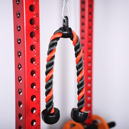 Tricep Rope 27 & 36 inches 2 Colors Fitness Attachment Cable Machine Pulldown Heavy Duty Coated Nylon Rope with Soft Rubber Ends (27'' Black&Red)