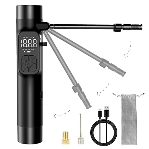 HTOMT Air Compressor Portable 150PSI Tire Inflator with 6000mAh Rechargeable Battery, Bicycle Pump with Led Digital Display and LED Emergency Light Tire Inflator,for Cars/Motorcycles/E-Bikes/Balls