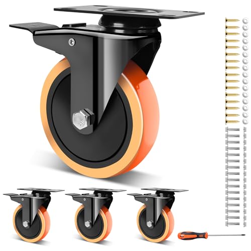4 Inch Caster Wheels,Casters Set of 4 with Safety Dual Locking, Caster Wheels Heavy Duty 2000lbs, Swivel Industrial Plate Casters for Furniture,Workbench, Cart