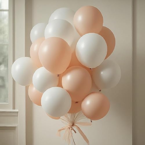 Image of Regular Balloon Combo For Decoration with Glue Dots & Balloon Arch Strip - Party Decor Set For Easy Party Setup (PEACH WHITE, 50)