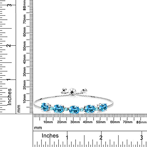 Gem Stone King 7.82 Cttw Swiss Blue Topaz Tennis Bracelet For Women | 925 Sterling Silver | Oval 8X6MM and Round 2.5MM | Gemstone Birthstone | Fully Adjustable Up to 9 Inch2