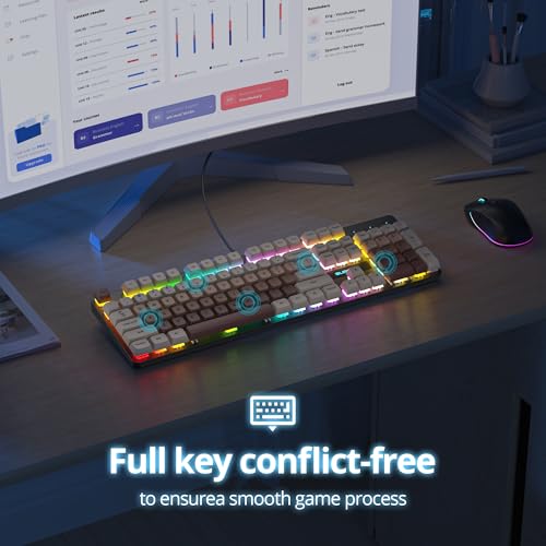 Image of Wired Full Size Brown Mechanical Keyboard 104 Keys Creamy Keyboard with Number Pad, RGB Gaming Keyboards, Linear Red Switch, NKRO for Windows Laptop PC Gamer(104 Brown)