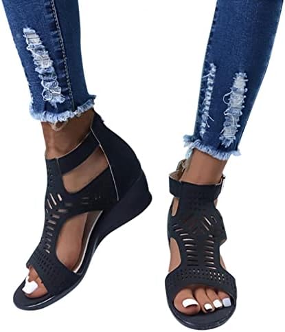 Fudule Sandals for Women Wedge, Summer Rhinestone Sandals Platform Adjustable Open Toe Zipper Back Sandals Roman Shoes