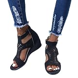 Fudule Sandals for Women Wedge, Summer Rhinestone Sandals Platform Adjustable Open Toe Zipper Back S