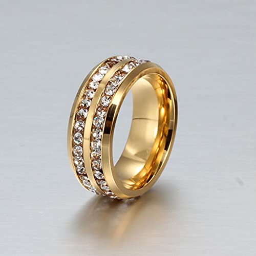 Men's Women's 8Mm Wedding Bands Engagement Ring Stainless Steel Channel Cz Promise Rings For Him Gold Size 10 #TOP4
