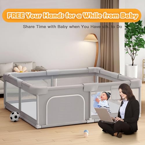 Baby Playpen Play Pens for Babies and Toddlers Baby Fence Baby Play Yards for Indoor & Outdoor with Breathable Mesh Anti-Fall