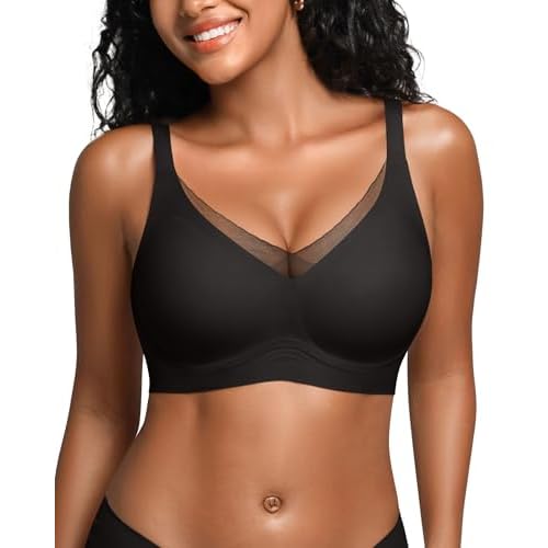 DEANGELMON Seamless Bras for Women No Underwire Supportive T Shirt Bra Black 3X-Large