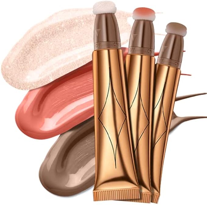 Reddhoon Contour Beauty Wand, Liquid Face Contouring & Highlighter & Blusher Stick with Cushion Applicator, Smooth Natural Matte Finish, Lightweight Blendable Super Silky Cream Contour Stick(3Pcs (01#