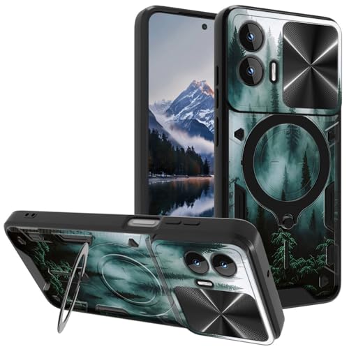 Case for Motorola Moto G Stylus 5G 2024, with Slide Camera Cover&Shockproof Bracket, Dual Layer Durable Heavy Duty Protective Cell Phone Case for Moto G Stylus 5G 2024,Nature Mountain Forest