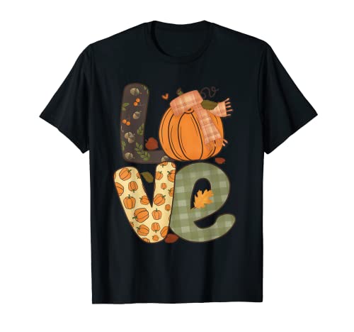 Love Pumpkin Plaid Otoño Familia Pijama Acción de Gracias Camiseta