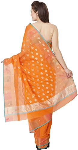 Exotic India orange chanderi silk saree – image 3