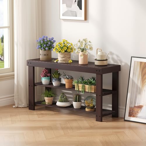 OLIXIS 3-Tier Bamboo Shoe Rack Bench, Free Standing Wooden Storage Organizer for Entryway Closet Small Space, Stackable, 286 lb Load Capacity, 11.2x35.5x17.9 Inches, Brown by OLIXIS - Used condition - Image 9