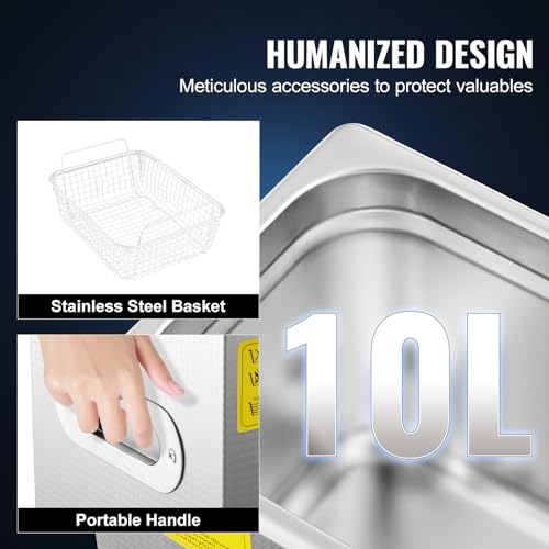 VEVOR Professioneller Ultraschallreiniger 10 L, Ultraschall Reinigungsgerät mit Digitalem Timer & Heizung, Schmuckreiniger 40 kHz Ultraschallreinigungsmaschine für Brillen, Uhren, Ringe & Kleinteile