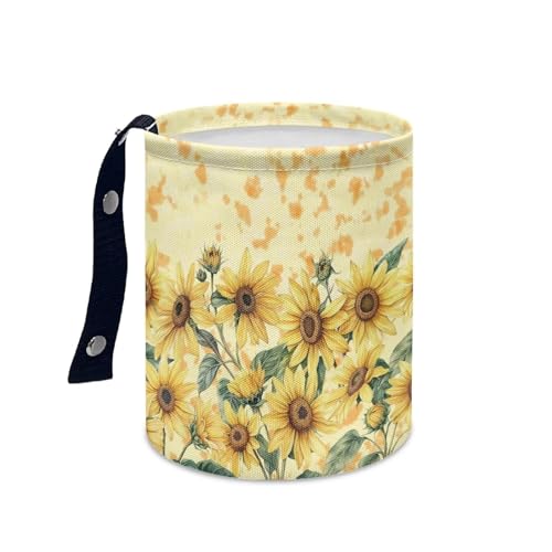 Image of Cute Sunflower Design Car Trash Bin Hanging, Waste Basket - Cute, Portable, Collapsible, Waterproof Rubbish Bag for Back Seat, Floor, or Hanging Headrest