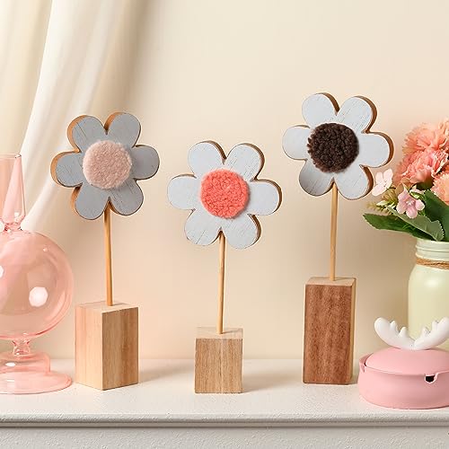 Suzile 3 Pcs Boho Nursery Shelf Decor Flower Wooden Table Sign Daisy Standing Table Centerpiece for Home Nursery Bedroom Girl Boy Baby Shower Decoration Gift by Suzile - Image 2