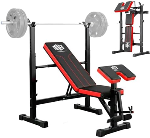 Banco de Musculación PLEGABLE y AJUSTABLE – Banco de Pesas Multif...