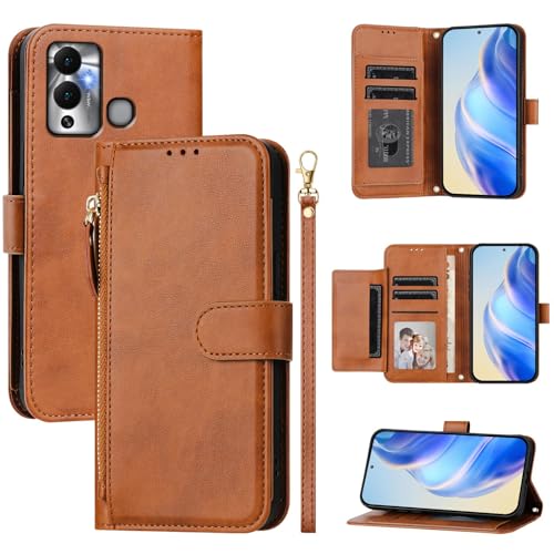 Kukoufey Compatible with Infinix Hot 12 Play Phone Case Holster,Compatible with Infinix Hot 12 Play X6816C X6816 Flip PU Leather Zipper Wallet Case Case Brown