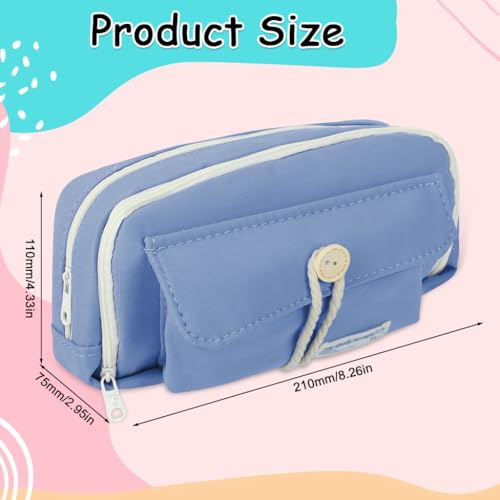 Image of Zibuyu Aesthetic Pencil Pouch for Girls & Boys Double Layer Zip-Up School Pouch, Canvas Pen Storage Organizer Fashion Stationery Pouch for Students, Office Supplies(21x11x7.5cm, Blue)