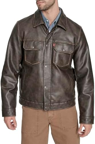 Levi's Men's Faux Leather Trucker Jacket with Quilted Lining