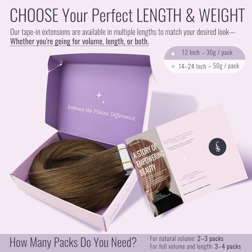 Fshine Tape in Hair Extensions Human Hair 12 Inch Medium Brown Tape in Hair Extensions Skin Weft Straight Real Hair Tape in Hair Extensions for Women 20pcs 30g — view 4