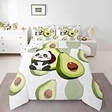 Kids Cute Panda Bedding Set Twin Kawaii Avocado Comforter Set for Boys Girls Bedroom Dorm Decor,Fruit Cartoon Exotic Animal Bedding Comforter Sets Giant Panda Bed Quilt Sets 2 Pcs Green Black White