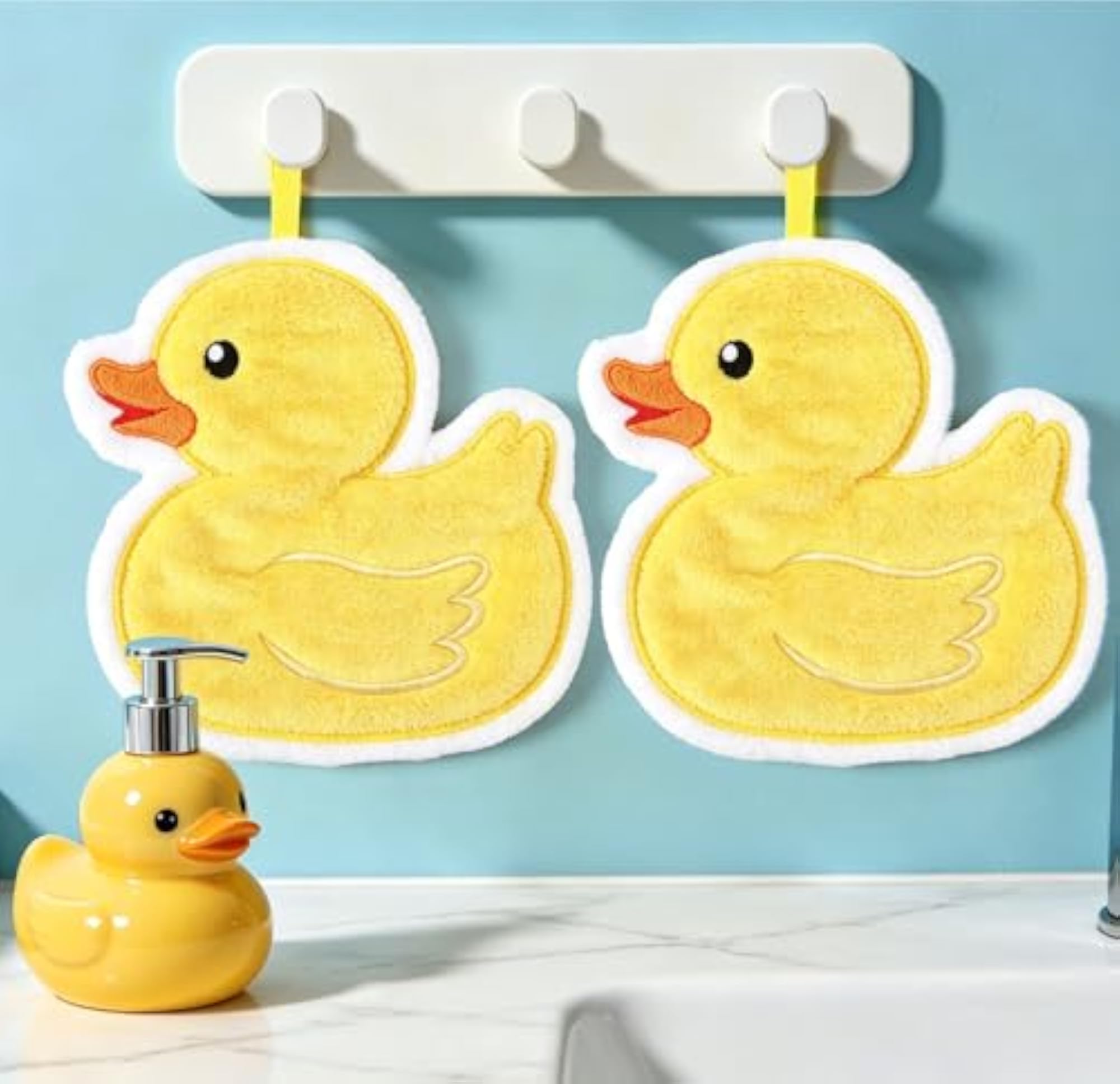 2 Pcs Yellow Duck Coral Fleece Hand Towels