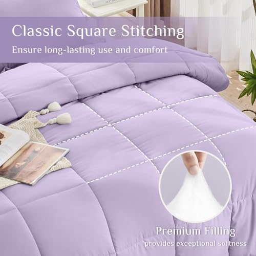 JOLLYVOGUE Full Comforter Set, Ultra-Soft Bed in a Bag Full Size 7 Pieces, Oeko-TEX Certified Bedding Set with Down Alternative Comforter, Sheets, Pillowcases & Shams, Lavender by JOLLYVOGUE - Used condition - Image 3
