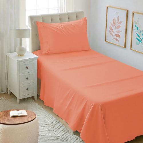 Mejoroom Twin XL Sheet Set - Hotel Luxury Microfiber Sheet & Pillowcase Sets Fits College Dorm Room Mattress - Soft, Breathable, Wrinkle & Fade Resistant - 3 Piece (Coral)