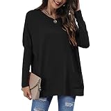 WINH Blusa de Cuello Redondo, Dobladillo Suelto, Transpirable, Manga Larga, Tops de Moda para Mujer para Citas para el Trabajo (L)