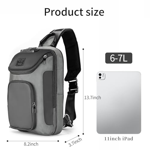 Image of reeyee Sling Crossbody Bag Men, Travel Hiking Shoulder Chest Bag Backpack | Anti-Theft Combination Lock,Fits 11 inch Tablet,Waterproof,Durable Fabric,Multi-compartment storage,Breathable back pad
