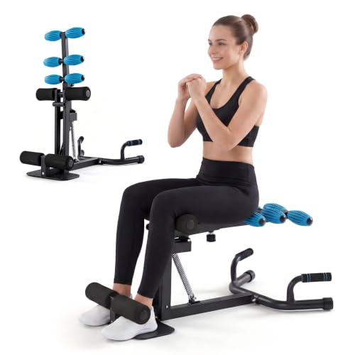 DUMOS deep squat machine with foam pad and adjustable frame — three exercises from one 18.2 lb unit