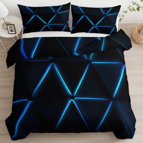 Futurismo Juego De Ropa De Cama 80/90 cm Triángulos Azules Brillantes Geométricos Funda De Edredón, Negro Microfibra Suave 135 x 200 cm Cremallera Funda Nórdica Y Funda De Almohada