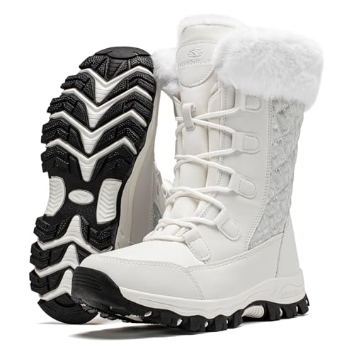HOBIBEAR Women's Winter Snow Boots - Waterproof Lightweight Warm Faux Fur Lined Mid-Calf Booties (White, Size 9) angle 2