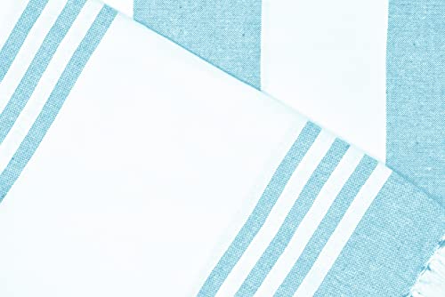 Glamburg 100% Cotton Turkish Peshtemal Fouta Towels - Beach Towel - Thin Travel Camping Bath Sauna Beach Gym Pool Blanket - Soft Durable Absorbent - 6 Pack 36X71 - Aqua #TOP2