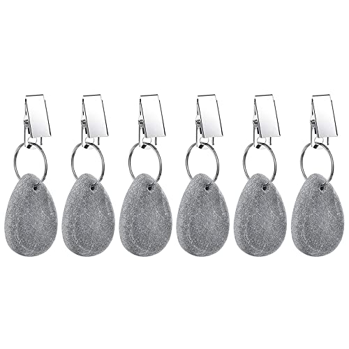 Tablecloth Weights Hangers, Tablecloth Pendant Stone Table Cover Weights with Metal Clips for Outdoor Party Picnic Table Decoration (Grey, 6pcs)