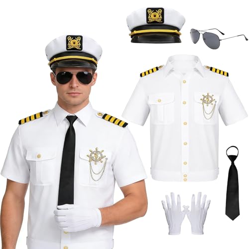 Maazusa Men's Sailor Captain Short-Sleeved Yacht Party Costume, Adult Yacht Accessories Set with Captain Hat Suitable for Theme Parties Carnivals Sailing Yacht Rock Concerts(XXL)