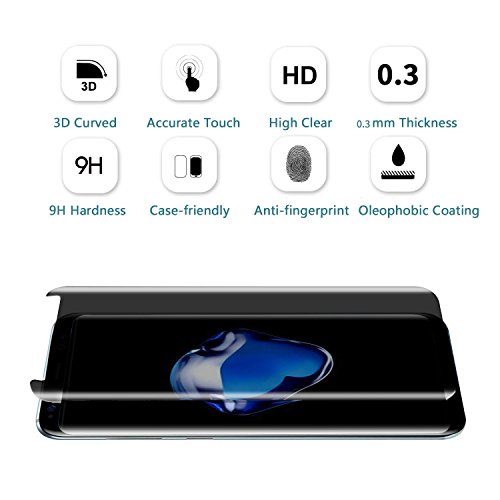 Fotbor [2-Pack] Galaxy S8 Plus Privacy Tempered Glass Screen Protector Ctreey [3D Curved] [Case-Friendly] For Samsung Galaxy S8 Plus[Anti Spy][9H Hardness][No Bubble][Anti-Scratch] Film (Black) #TOP6