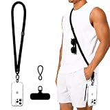 SINAKICO®️ Cuerda para movil | Cordón para Móvil Cuello + Parche Universal | Correa con Phone Strap | Cuerda Antipérdida para Colgar | Colgante Móvil y Llaves(Negro)