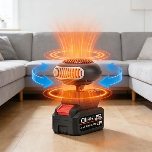Battery Powered Heater, Rechargeable Heaters for Indoor Use, Heat for Power Outage, Universal 18-21V, Ultra-Light/Ultra-Powerful/360-Degree Rotation/Anti Tilt Design (5 battery*1) — view 5